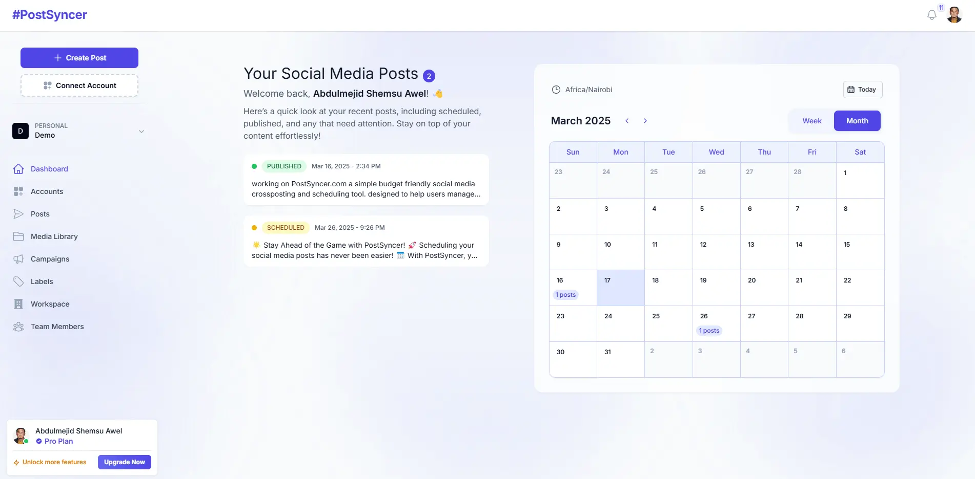 PostSyncer Threads Scheduling Dashboard - Automate your Threads posts