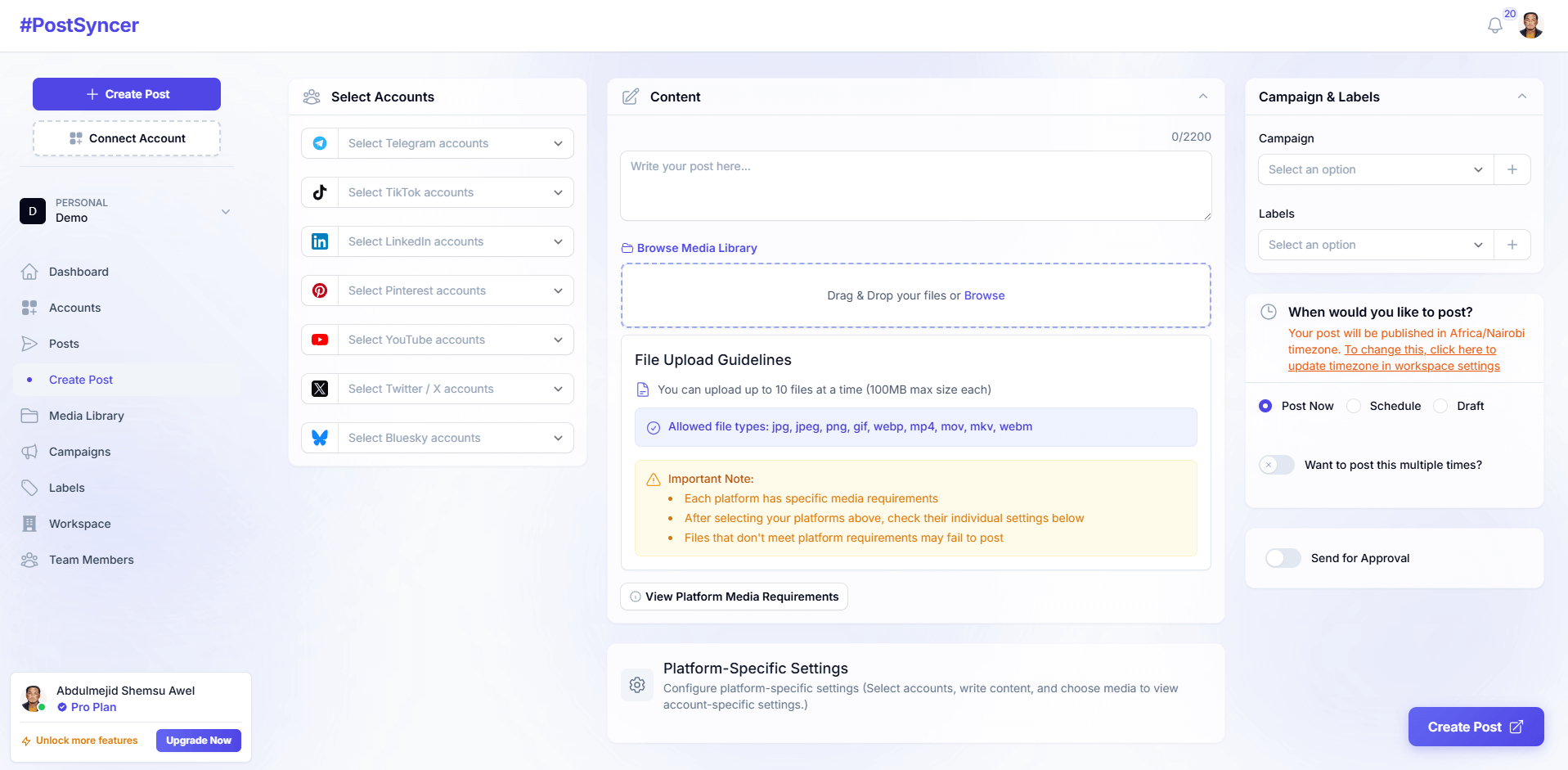 PostSyncer Dashboard